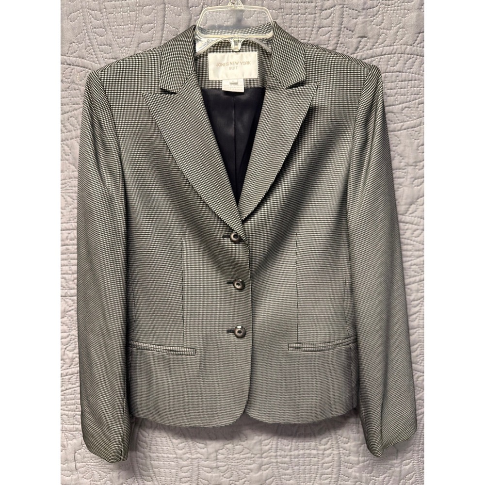 JONES NEW YORK‎ SUIT Womens Black White Houndstooth Blazer Jacket Size 8